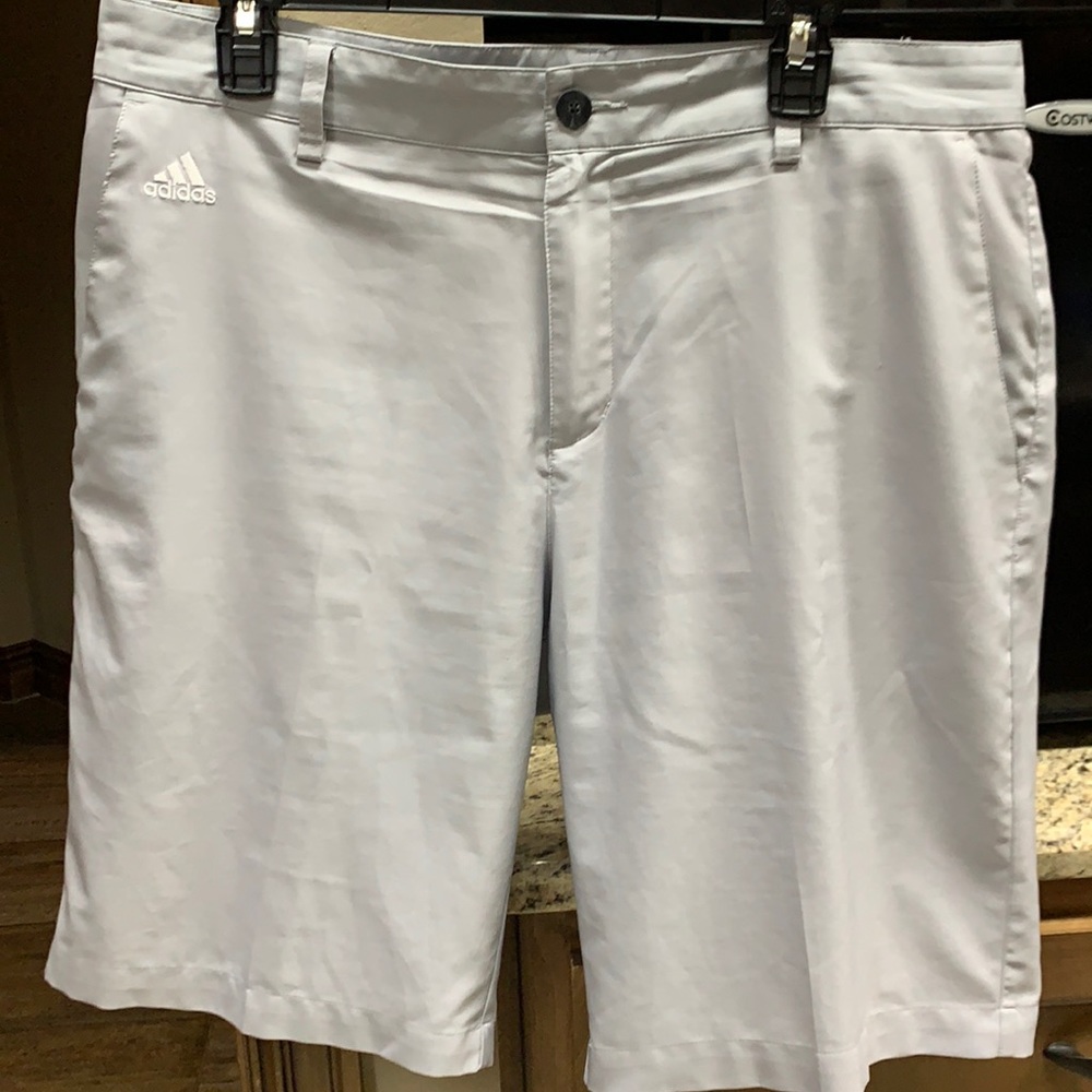 Light gray adidas climalite 35 shorts